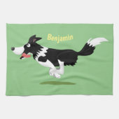 Funny Border Collie Hund läuft Cartoon Geschirrtuch (Horizontal)