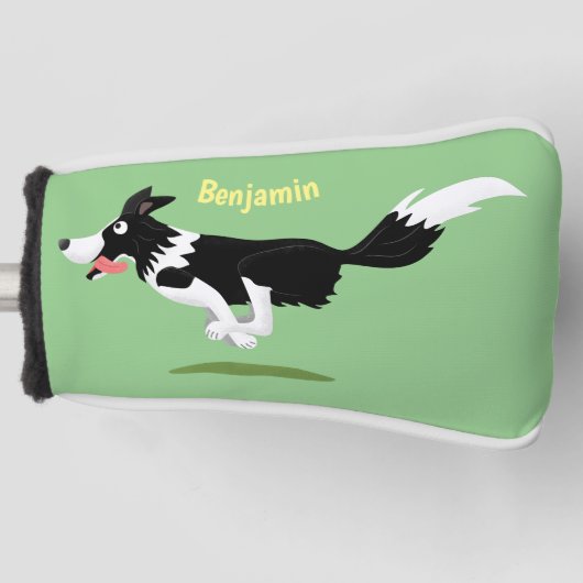 Funny Border Collie Hund läuft Cartoon Golf Headcover (Vorderseite)