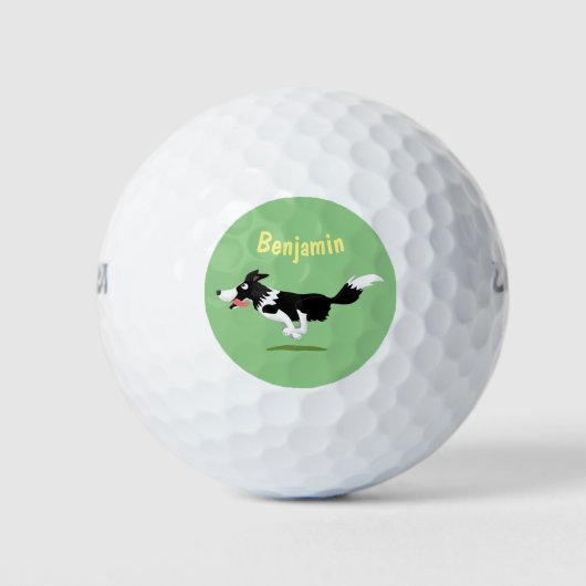 Funny Border Collie Hund läuft Cartoon Golfball (Vorderseite)