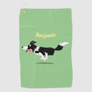 Funny Border Collie Hund läuft Cartoon Golfhandtuch