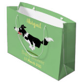 Funny Border Collie Hund läuft Cartoon Große Geschenktüte (Rückseite Schrägansicht)