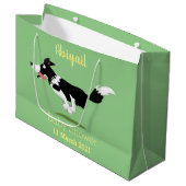 Funny Border Collie Hund läuft Cartoon Große Geschenktüte (Vorderseite Schrägansicht)