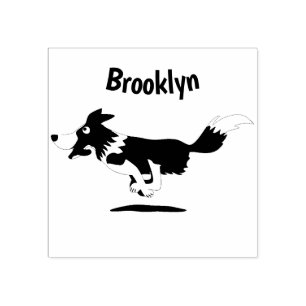 Funny Border Collie Hund läuft Cartoon Gummistempel