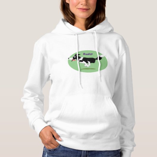 Funny Border Collie Hund läuft Cartoon Hoodie (Vorderseite)