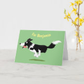 Funny Border Collie Hund läuft Cartoon Karte (Gelbe Blume)