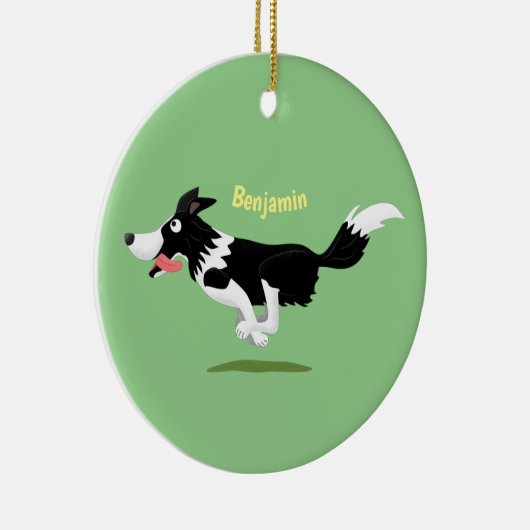 Funny Border Collie Hund läuft Cartoon Keramik Ornament (Rechts)