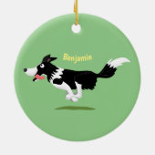 Funny Border Collie Hund läuft Cartoon Keramik Ornament (Hinten)
