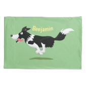 Funny Border Collie Hund läuft Cartoon Kissenbezug (Rückseite)