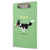 Funny Border Collie Hund läuft Cartoon Klemmbrett (Links)