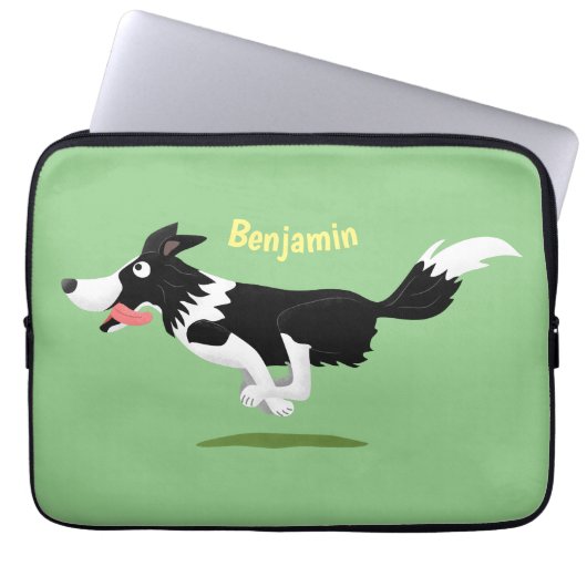 Funny Border Collie Hund läuft Cartoon Laptopschutzhülle (Vorderseite)