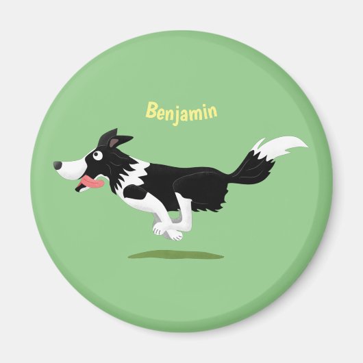 Funny Border Collie Hund läuft Cartoon Magnet (Vorne)