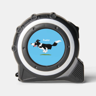 Funny Border Collie Hund läuft Cartoon Maßband