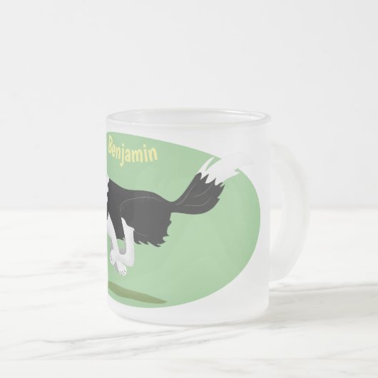 Funny Border Collie Hund läuft Cartoon Mattglastasse (VorderseiteRechts)