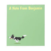 Funny Border Collie Hund läuft Cartoon Notizblock (Vorderseite)