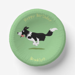 Funny Border Collie Hund läuft Cartoon Pappteller
