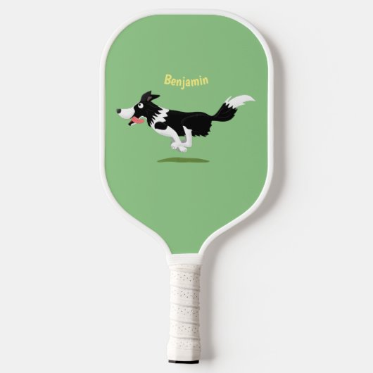 Funny Border Collie Hund läuft Cartoon Pickleball Schläger (Rückseite)