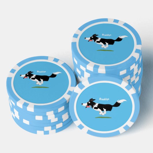 Funny Border Collie Hund läuft Cartoon Pokerchips (Stapel)