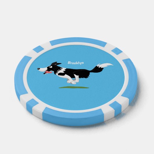 Funny Border Collie Hund läuft Cartoon Pokerchips (Einzeln)