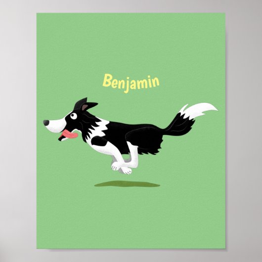Funny Border Collie Hund läuft Cartoon Poster (Vorne)