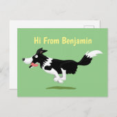 Funny Border Collie Hund läuft Cartoon Postkarte (Vorne/Hinten)