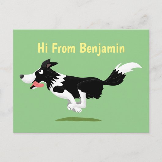 Funny Border Collie Hund läuft Cartoon Postkarte (Vorderseite)