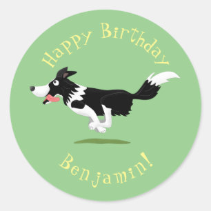 Funny Border Collie Hund läuft Cartoon Runder Aufkleber
