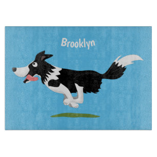 Funny Border Collie Hund läuft Cartoon Schneidebrett
