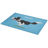 Funny Border Collie Hund läuft Cartoon Schneidebrett (Ecke)