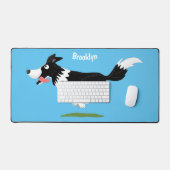 Funny Border Collie Hund läuft Cartoon Schreibtischunterlage (Tastatur & Maus)
