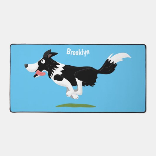 Funny Border Collie Hund läuft Cartoon Schreibtischunterlage (Vorderseite)