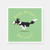 Funny Border Collie Hund läuft Cartoon Serviette (Vorderseite)
