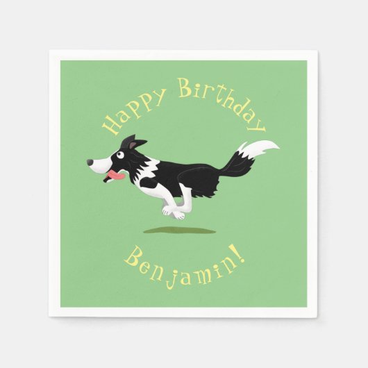 Funny Border Collie Hund läuft Cartoon Serviette (Vorderseite)