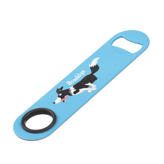 Funny Border Collie Hund läuft Cartoon Speed Flaschenöffner (Vorderseite Schrägansicht)