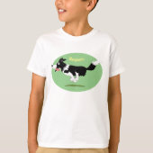 Funny Border Collie Hund läuft Cartoon T-Shirt (Vorderseite)