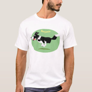 Funny Border Collie Hund läuft Cartoon T-Shirt