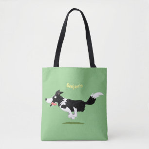 Funny Border Collie Hund läuft Cartoon Tasche