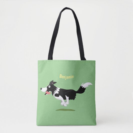 Funny Border Collie Hund läuft Cartoon Tasche (Vorderseite)