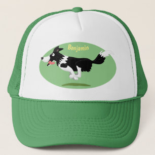 Funny Border Collie Hund läuft Cartoon Truckerkappe