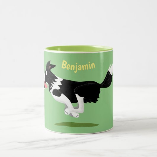 Funny Border Collie Hund läuft Cartoon Zweifarbige Tasse (Mittel)