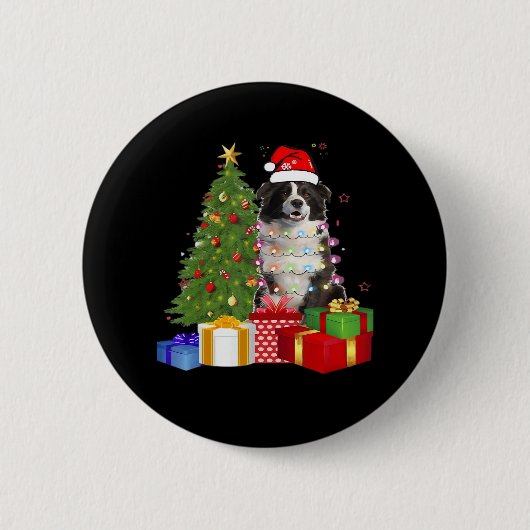 Funny Border Collie Weihnachtsbaum Frohe Weihnacht Button (Vorderseite)