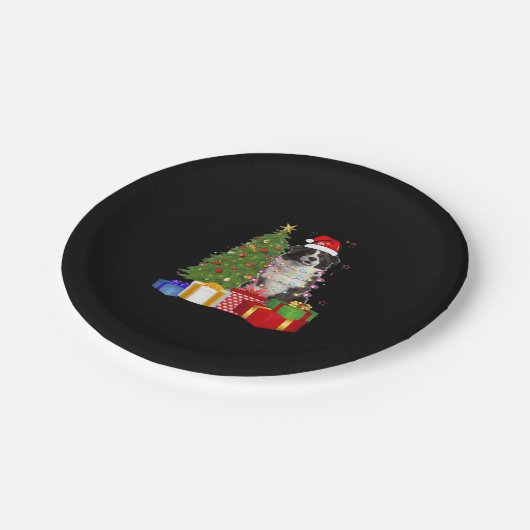 Funny Border Collie Weihnachtsbaum Frohe Weihnacht Pappteller (Schrägansicht)