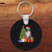 Funny Border Collie Weihnachtsbaum Frohe Weihnacht Schlüsselanhänger (Vorderseite)