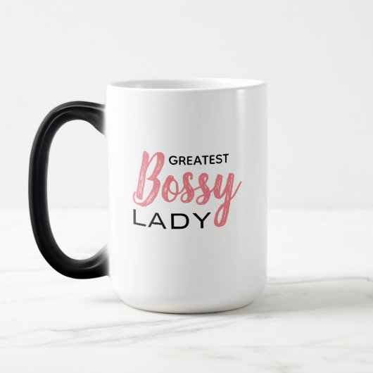 Funny Boss Lady Pink White Typografy Verwandlungstasse (Links)