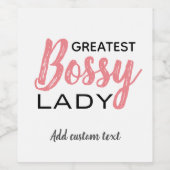 Funny Boss Lady Typografie Pink White Personalisie Weinetikett (Einzelnes Label)