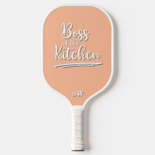 Funny Boss of the Kitchen Peach White Pickleball Schläger (Vorderseite)
