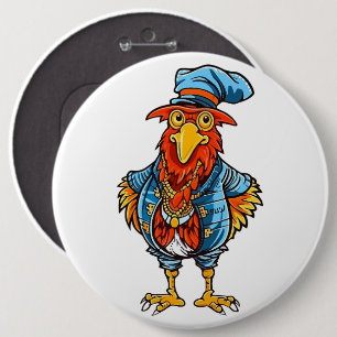 Funny Bossy Cartoon Rooster Button