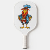 Funny Bossy Cartoon Rooster Pickleball Schläger (Rückseite)