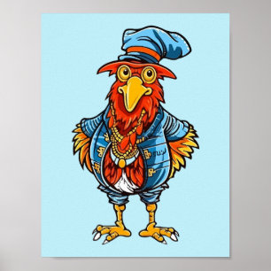 Funny Bossy Cartoon Rooster Poster