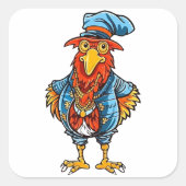 Funny Bossy Cartoon Rooster Quadratischer Aufkleber (Vorderseite)