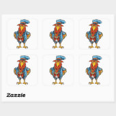 Funny Bossy Cartoon Rooster Quadratischer Aufkleber (Blatt)